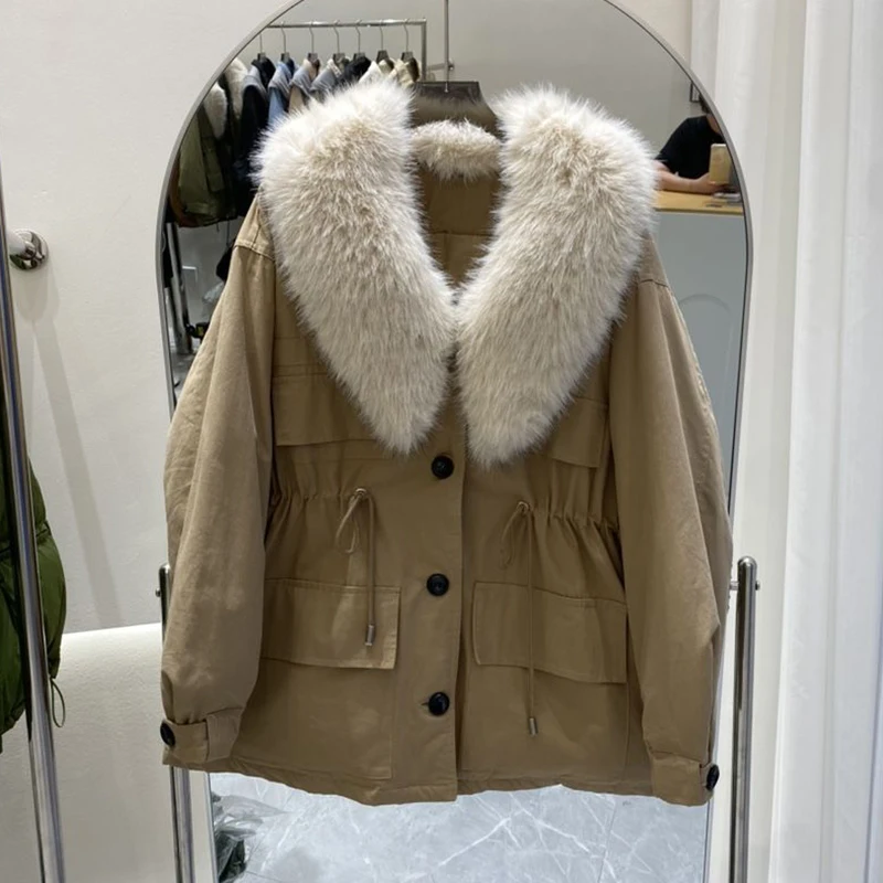 

Big Fur Collar Women's Parkas Coat Korean Loose Thicken Cotton Padded Coat For Women Casual Outwear Windbreak Winter Jacket 2023