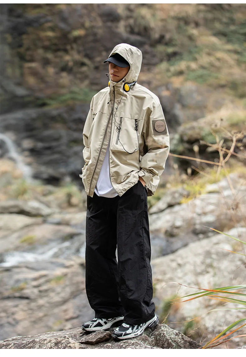Micro-wrinkle tooling casual pants couple loose micro-wide straight thin drawstring pants sweatpants joggers men