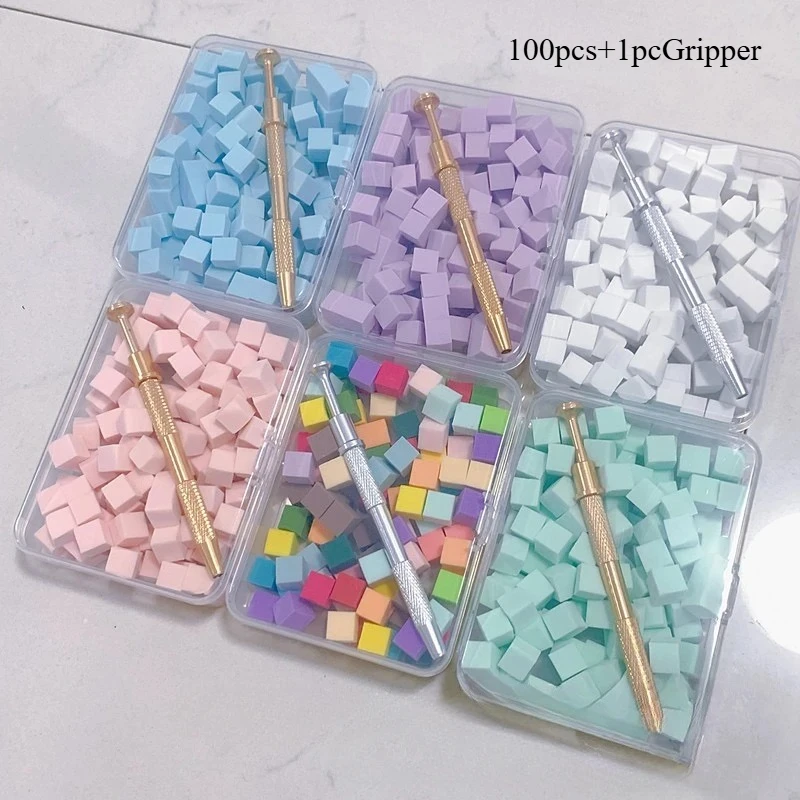 100pcs With 1pc Gripper Gradient Sponge Brush For Nail Art, Gel Polish Brush, Glitter Powder, Manicure Accessory