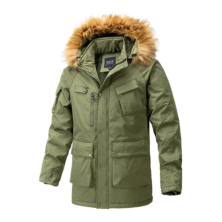 Giacca invernale in pile da uomo giacca Cargo cappotto autunno inverno cappotto caldo moda maschile capispalla Casual verde kaki