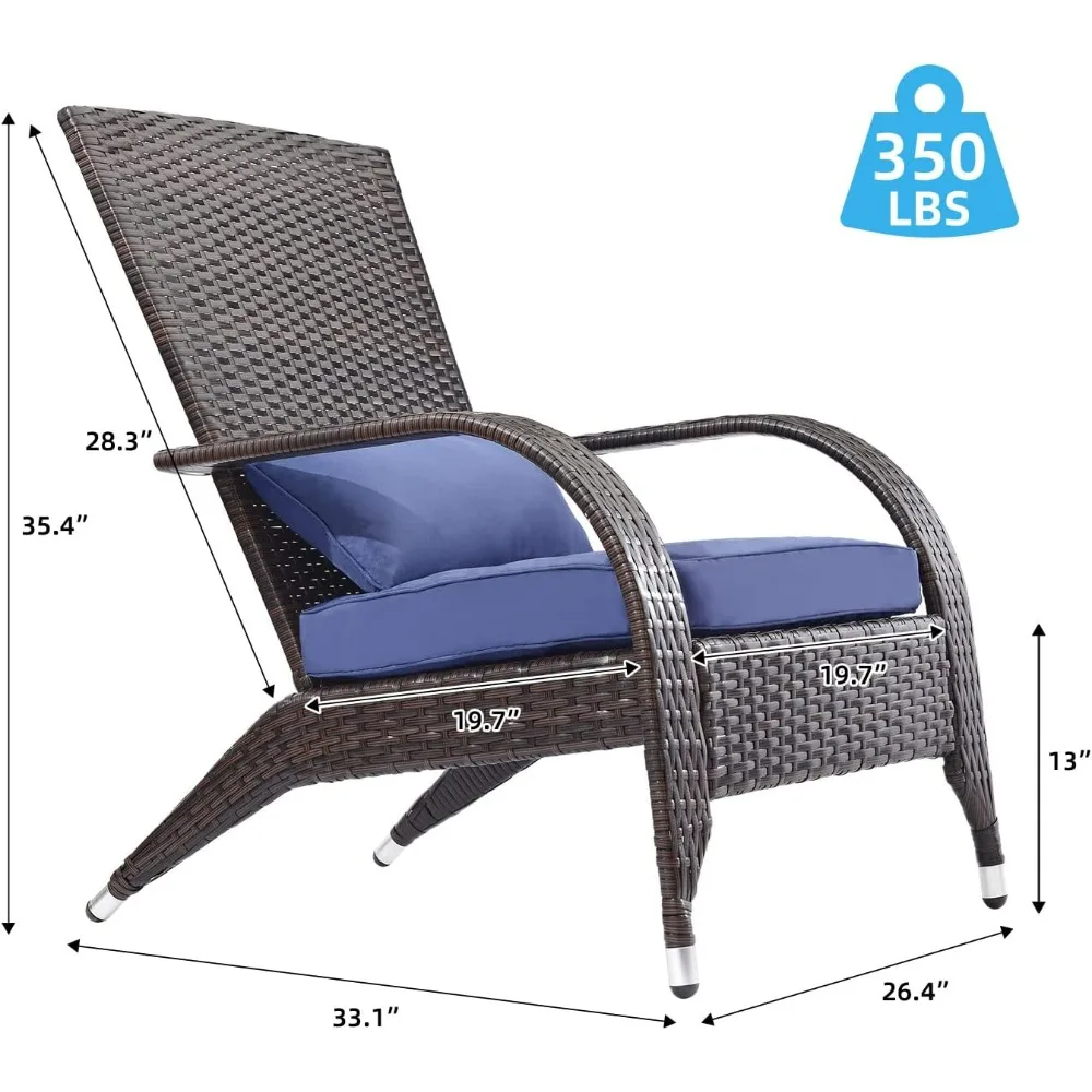 Set Kursi Adirondack Anyaman Luar Ruangan 2 Kursi Lubang Api Rotan Kursi Teras Aksen Santai Nyaman Ukuran Besar dengan Bantal Lembut De Rendah