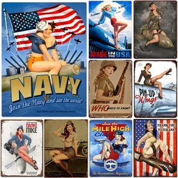 Army PinUp Girls Vintage Metal Tin Signs Sexy Lady Military Hot Woman Funny Wall Decor For Home Bar Pub Garage Coffee Man Cave