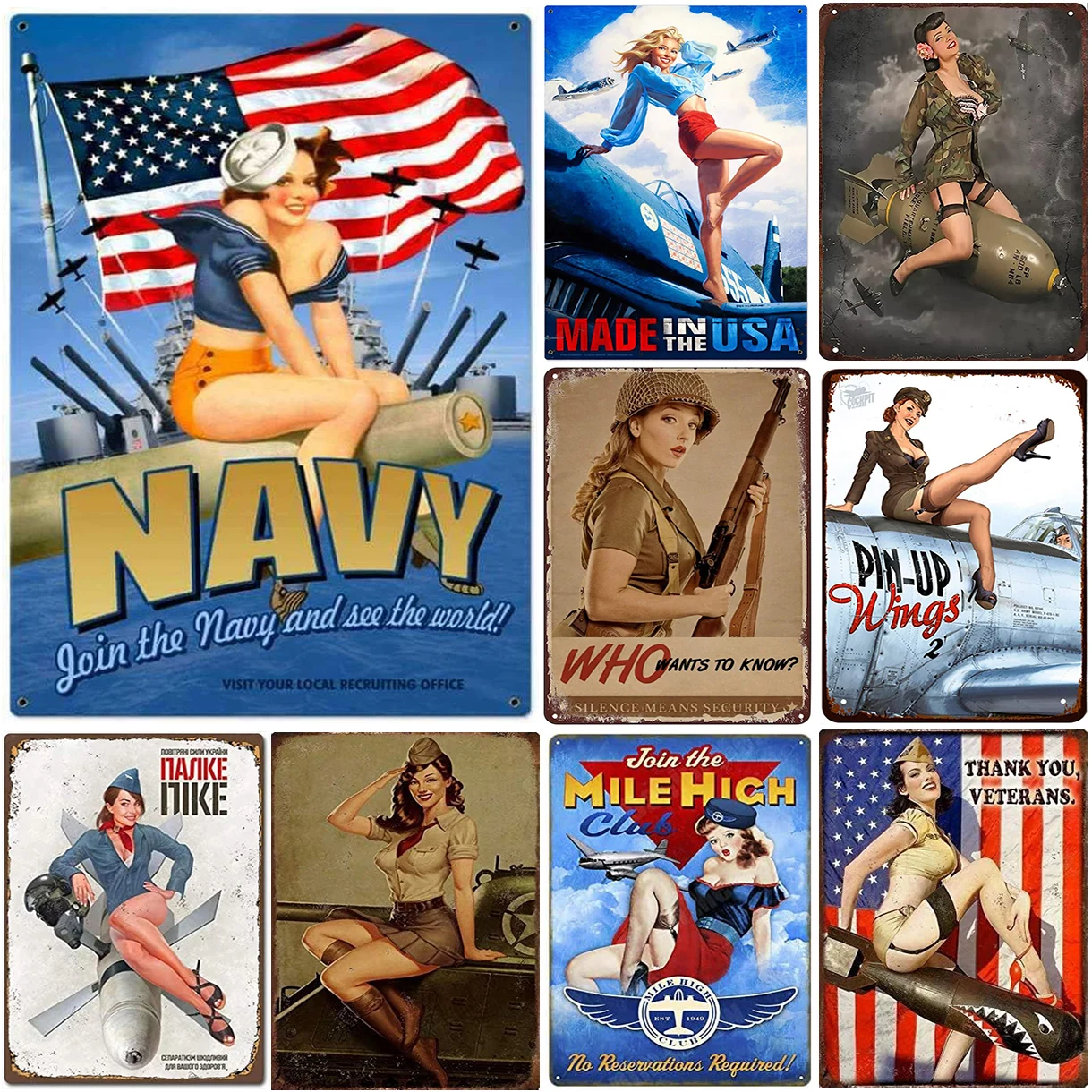 Army PinUp Girls Vintage Metal Tin Signs Sexy Lady Military Hot Woman Funny Wall Decor For Home Bar Pub Garage Coffee Man Cave