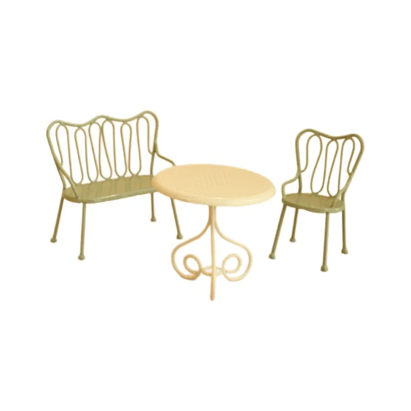 1:6 metalowy miniaturowy stół ogrodowy zestaw ławek w stylu nordyckim udawaj zagraj w meble restauracyjne BJD OB11 akcesoria do domku dla lalek