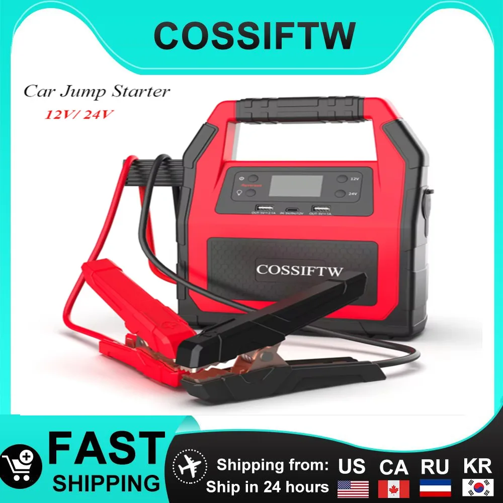 COSSIFTW Booster Jump Starter Portable 5000A 24 Volt Battery Pack With 12V For Heavy Duty Truck, Semi And Big Tractor Flashlight