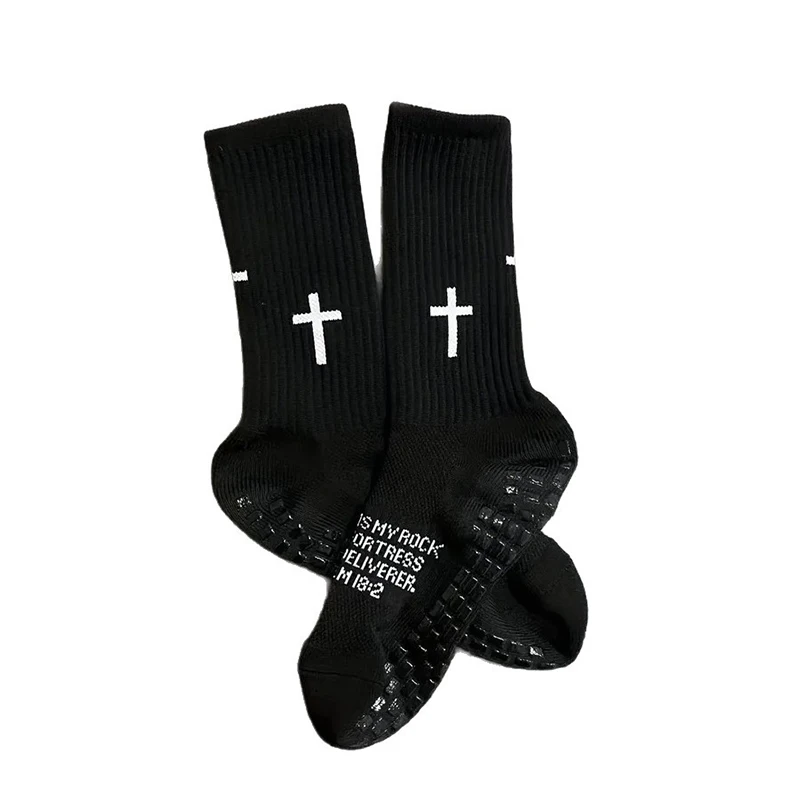 

Cross Logo Anti-Slip Cushioned Athletic Socks for Soccer Basketball Running Yoga Cycling, Outdoor Training Fitness Gear