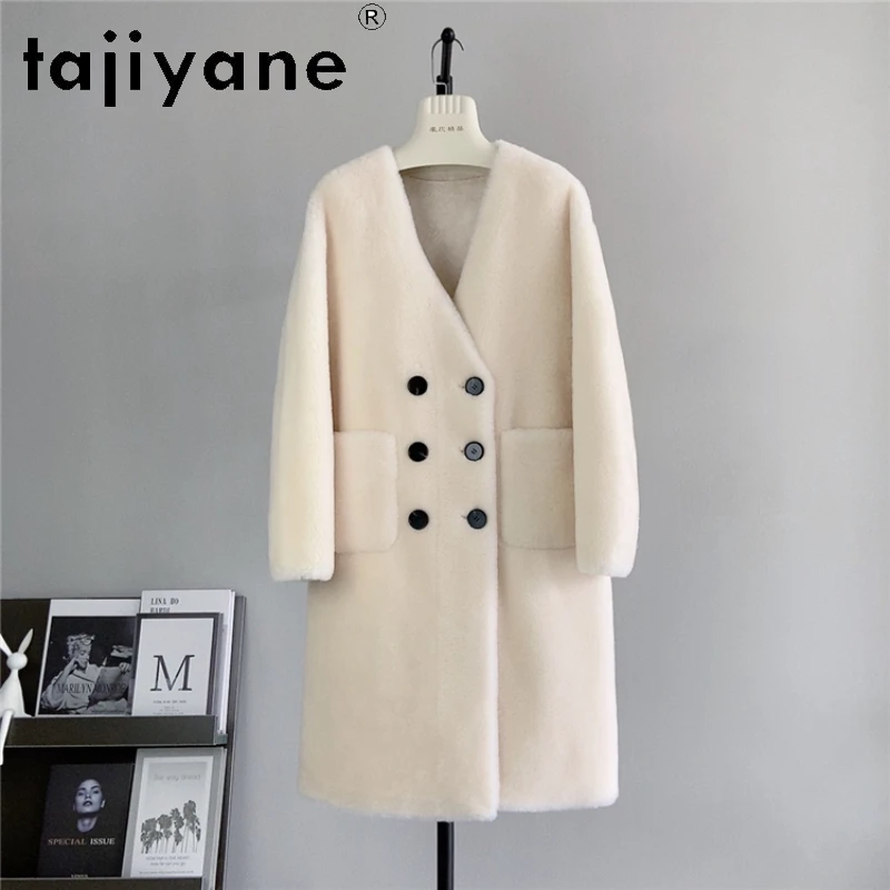 

Tajiyane 100% Sheep Shearing Jacket Women 2024 Autumn Winter Long Wool Coat Womens Clothing Double-breasted Fur Coats Chaquetas