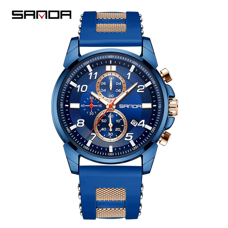 

Fashion Sanda Brand 5506 New Design 2023 Trendy Soft Silicone Strap Quartz Movement Business Men Waterproof Chronograph Watches