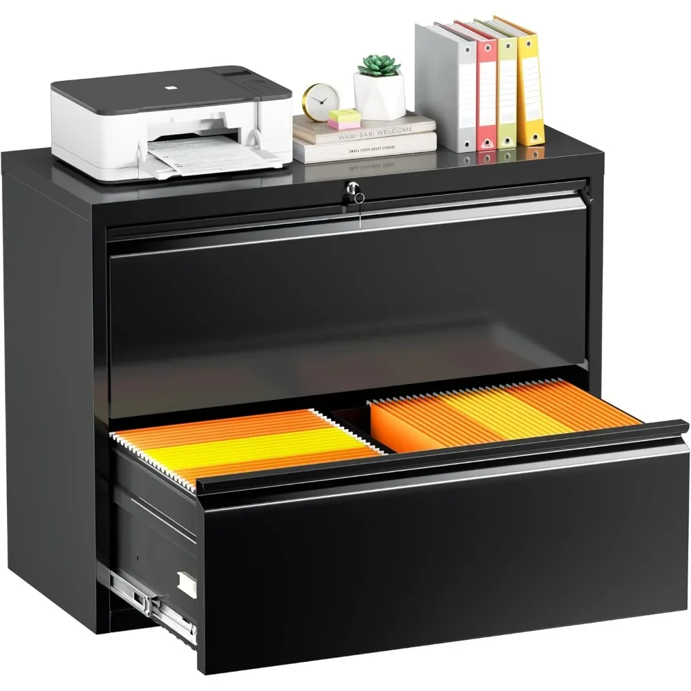 

Lateral File Cabinet 2 Drawer Black, Metal 2 Drawer Filing Cabinet with Lock for Home Office, Locking File Cabinet