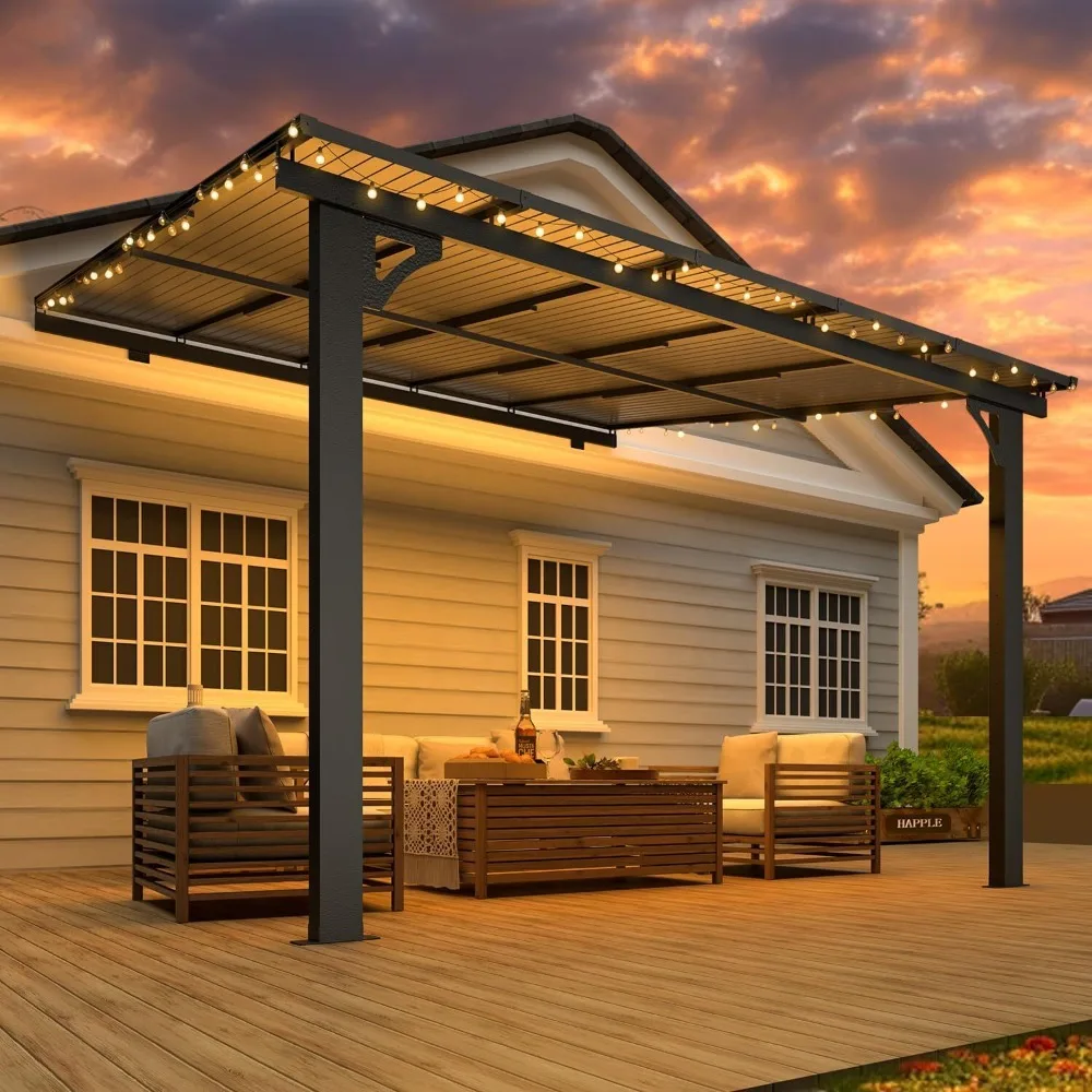 

Outdoor Adjustable Height Gazebo for Patio, Large Metal Wall-Mounted Pergolas
