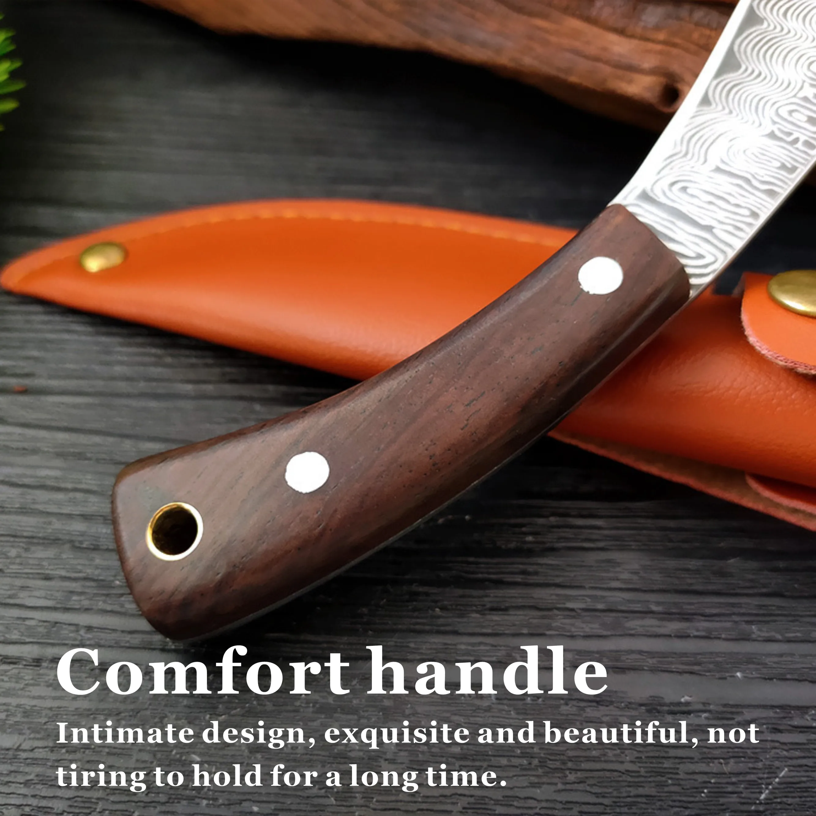 سكين مطبخ محمول احترافي لقطع اللحوم من الفولاذ المقاوم للصدأ مع مقبض مريح للشواء والطهي الخارجي مع غمد