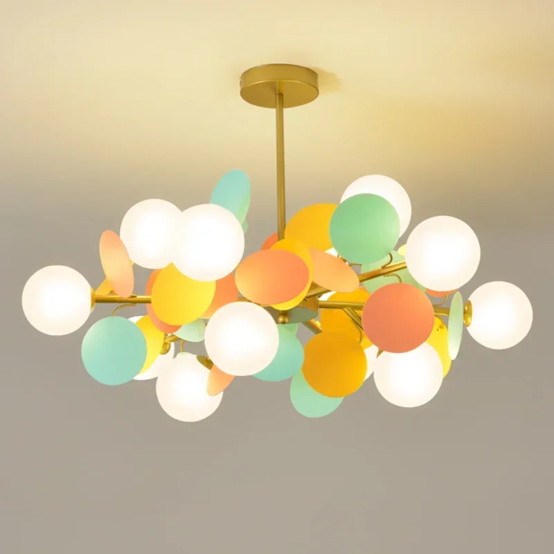 Nordic Chandelier Living Room Decor Home Colored Sheet Light Glass Ball Lampshade Dining Table Pendant Lights Children\'s Bedroom