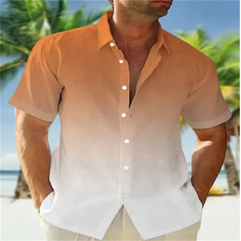 

xk fashion men's shirt gradient color 3D printing summer short-sleeved shirt oversized casual daily Hawaii beach vacation men's