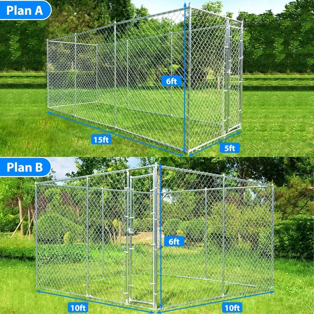 Dog Kennel Outdoor, Heavy Duty Dogs Cage with Secure Lock,Galvanized Chain Dog Pen Enclosure