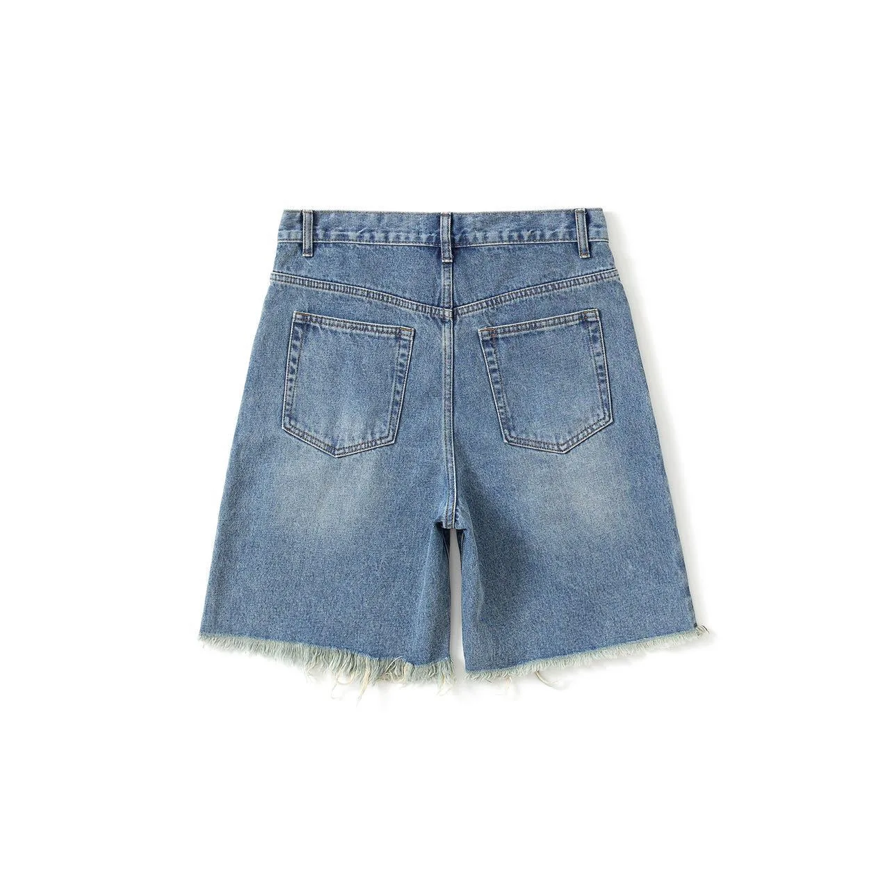 M7022  Denim Shorts For Men Summer Street New Loose Wide Leg Middle Pants Broken Hole Tassel Denim Straight Jeans Shorts