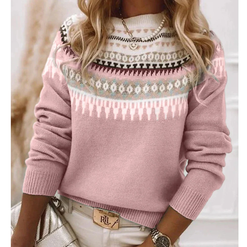 New Design Nation Jacquard High Neck Long Sleeve Casual Western Vintage Aztec Style Women Ladies Warm Sweater