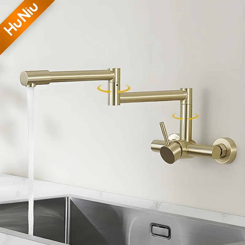 HuNiu Folding Kitchen Faucet Stainless Steel 304 Foldable Faucet Bathroom Faucet Rotate Fold Faucets Kitchen Concealed Faucet
