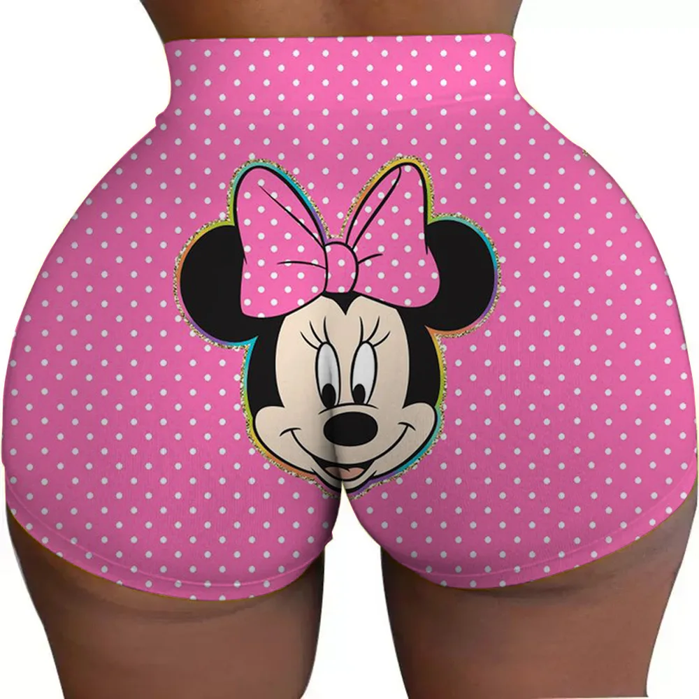 ディズニーミッキー女性のフィットネスバイカーショーツバレーボールヨガショーツバイカーファッション漫画女性ミニセクシーなポールダンスタイトなショーツ