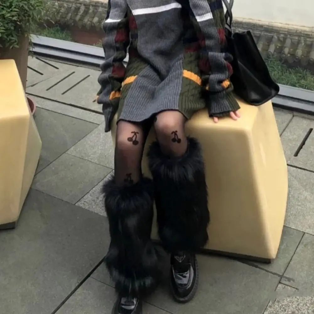 Imitacja futra, sztuczne futro, ocieplacze na nogi z futerkiem, grube, z kokardą, długie skarpety, nakładki na buty JK Kawaii Lolita, dla stylizacji Spicy Girls