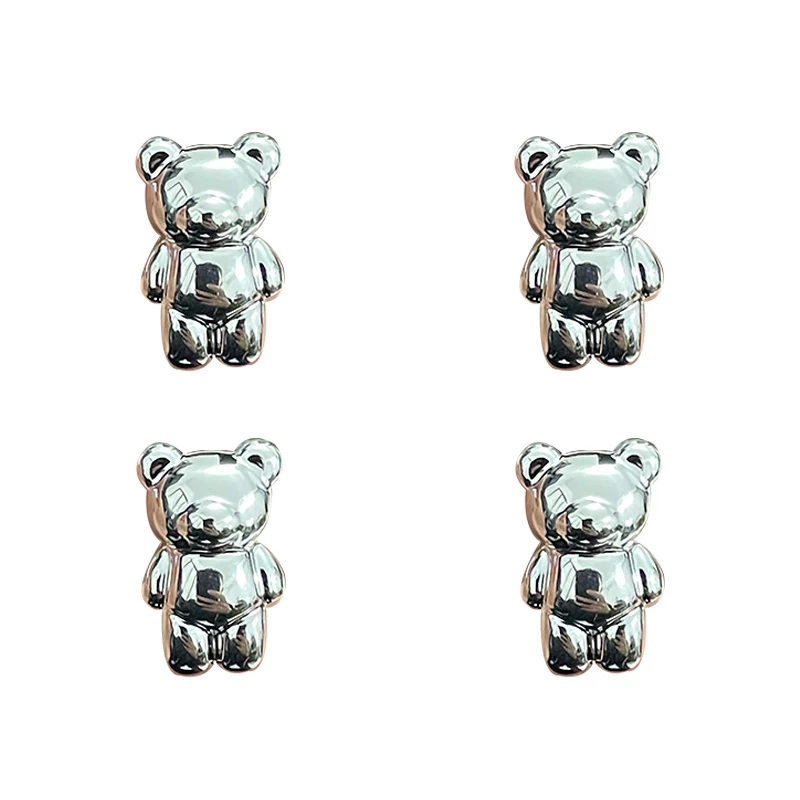 4Pcs New Original Fashion Golden Silver Badges Shoe Pins DIY Parts Cute Cartoon Bear Shoe Charm Decorations For Clogs Accessory