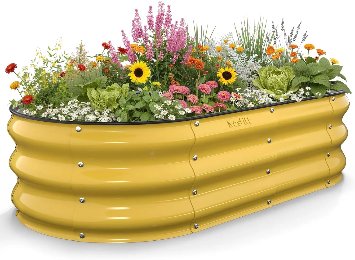 Raised Garden Bed, Galvanized Steel, 4x2x1 FT, Open-Bottom Design, Creamy Yellow