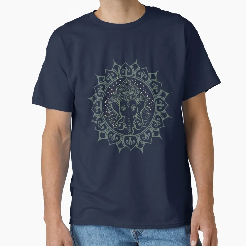 Yoga Ganesha, Hindu elephant god ganesha or Ganpati, diwali rangoli Gift t shirt for man Large size Tops 100% cotton Clothes