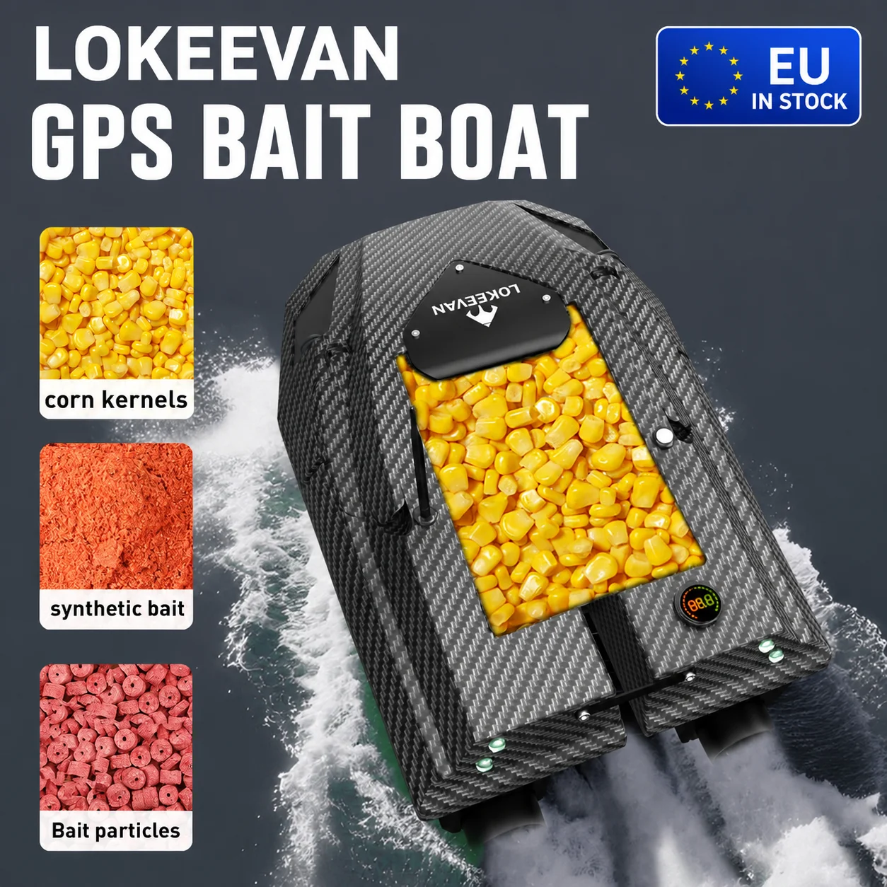 Bateau à appâts GPS LOKEEVAN D50B 12V avec système de positionnement double GPS+Beidou, double batterie 15600 mAh, lumières de navigation nocturne et grande capacité de charge pour la pêche.