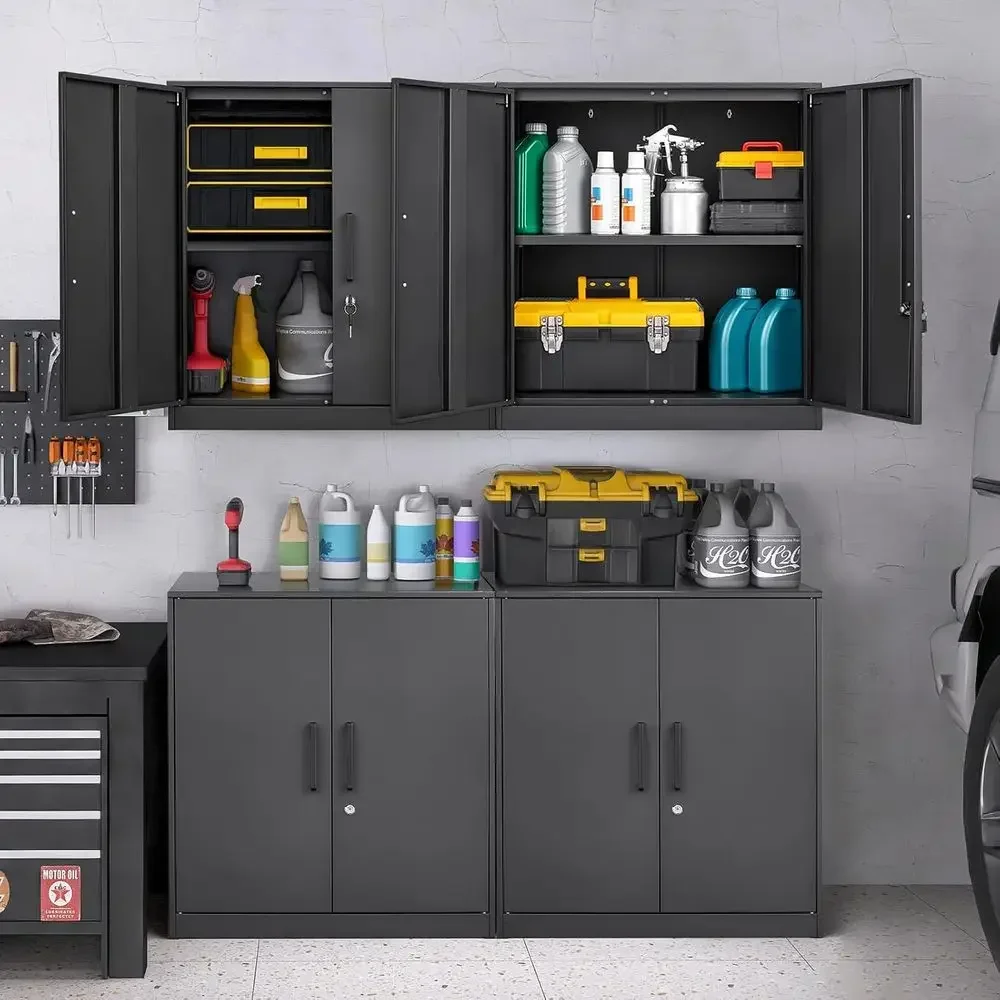 Black Steel Locking Storage Cabinet with 2 Doors and Adjustable Shelves for Tools, Office, Home, or Garage