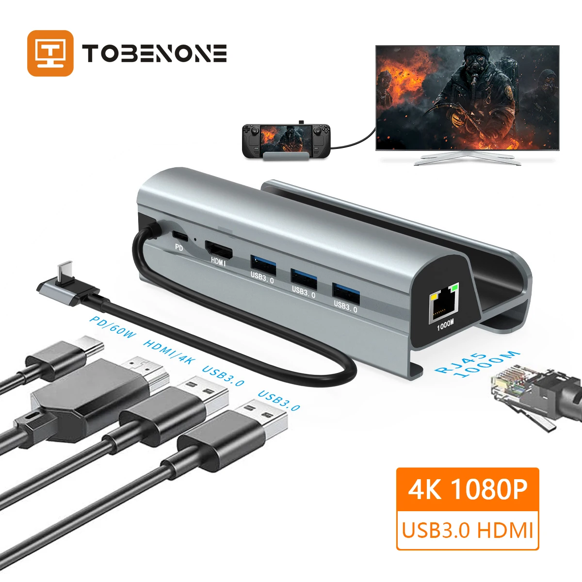 Док-станция USB C Для Steam Deck с зарядным устройством 65 Вт, 4k HD дисплей, USB 3,0 PD, зарядная док-станция Ethernet для игровой площадки