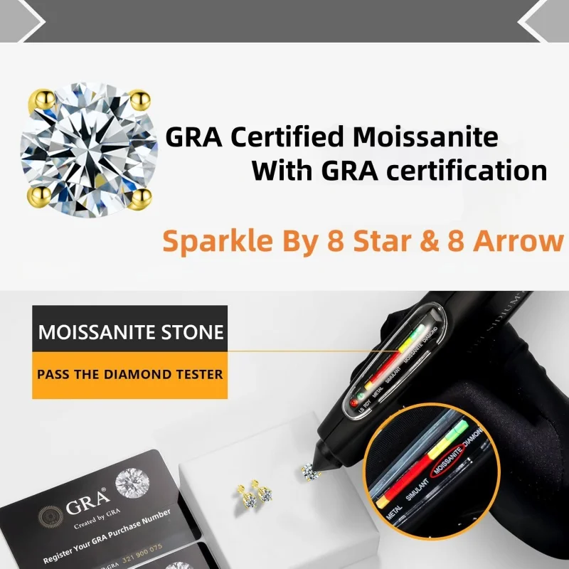 مجوهرات LAMVOICE للنساء/أقراط مرصعة بـ 0.2-4 قيراط مويسانيتي أبيض أقراط مضادة للحساسية هدية عيد الميلاد