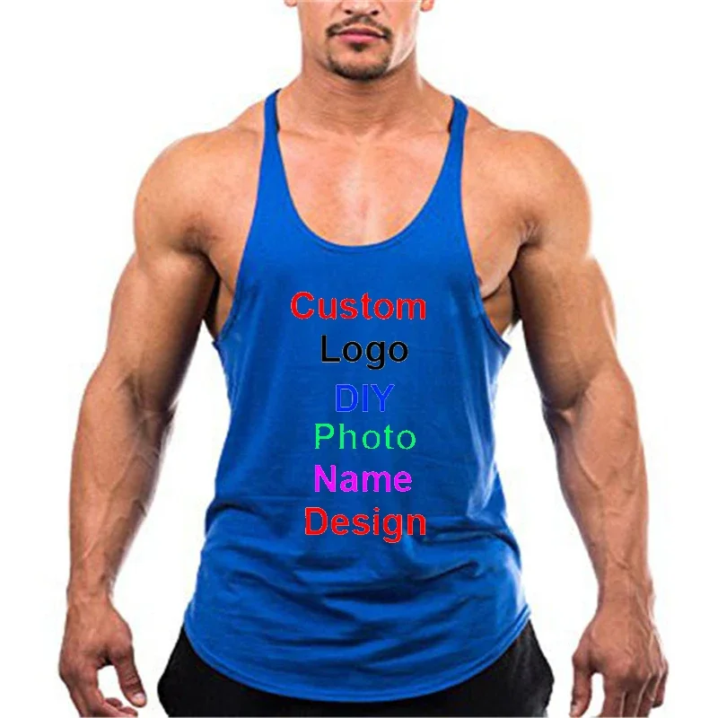 DIY Brand Logo Customized Y Back Gym Sports Men Cotton Fitness Bodybuilding Workout Singlet