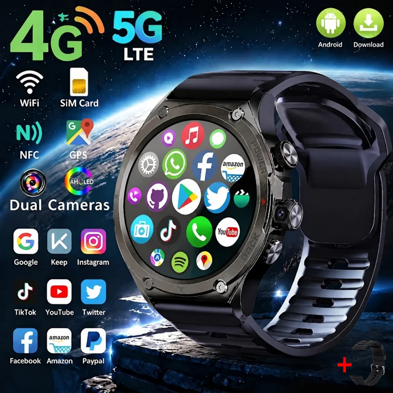H12 4G Smart Wristwatch Android Independent SIM Slot GPS Precise Positioning NFC WiFi 800W Rotating Camera Health Monitor Watch
