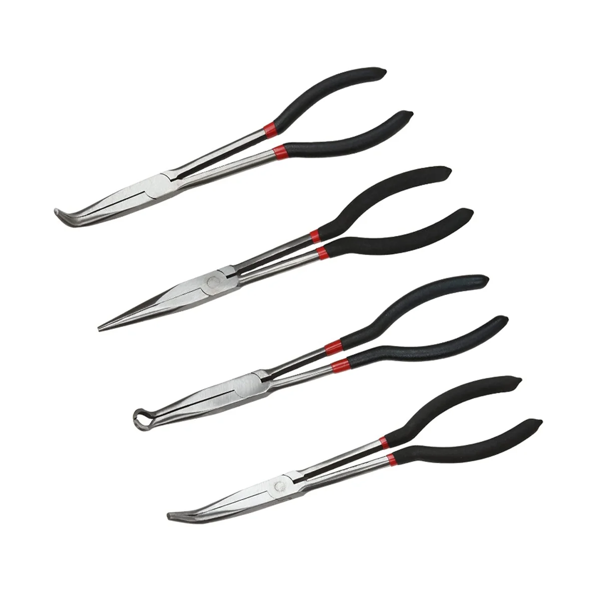 11-Inch Long Needle-Nosed Pliers Include Straight, 45-Degree, 90-Degree and O-Type Pliers