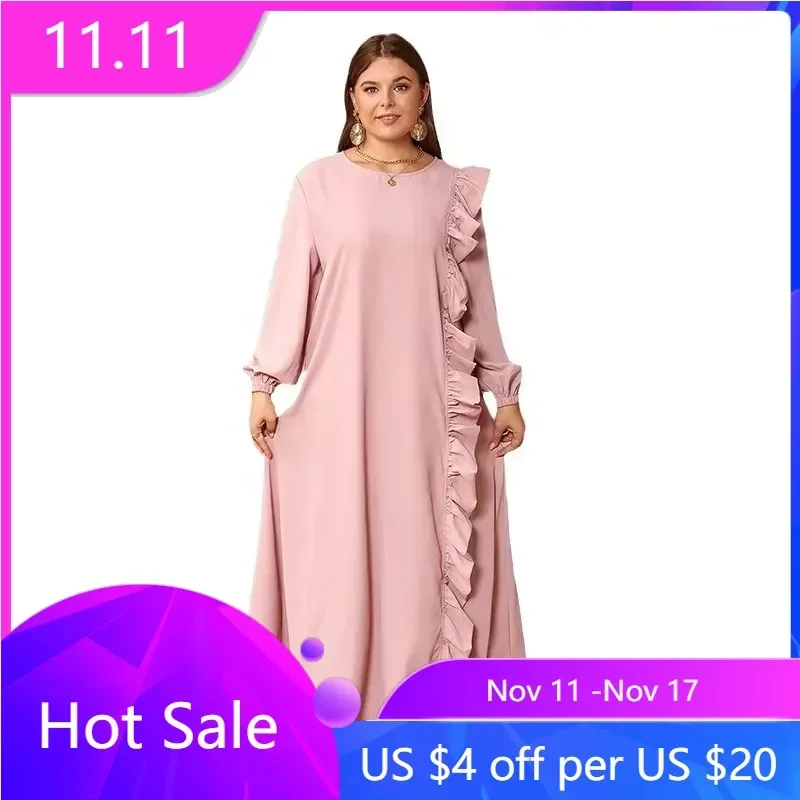 

African Dresses for Women Elegant African Long Sleeve O-neck Plus Size Long Dress Muslim Fashion Abaya Dashiki African Clothing