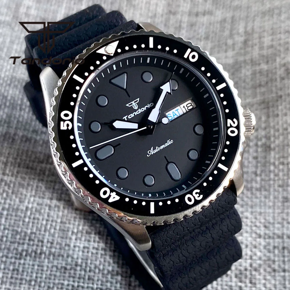 Tandorio 41mm NH36A 200m männer Automatische Dive Armbanduhr 120 Klicks Rotierenden Lünette Saphirglas Woche Datum Zifferblatt stahl Armband