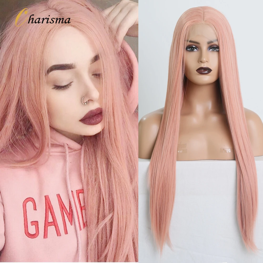 Charisma Synthetic Lace Front Wig Long Silky Straight Hair Pink Wig For Women Soft Synthetic Lace Wigs Cosplay Daily Use