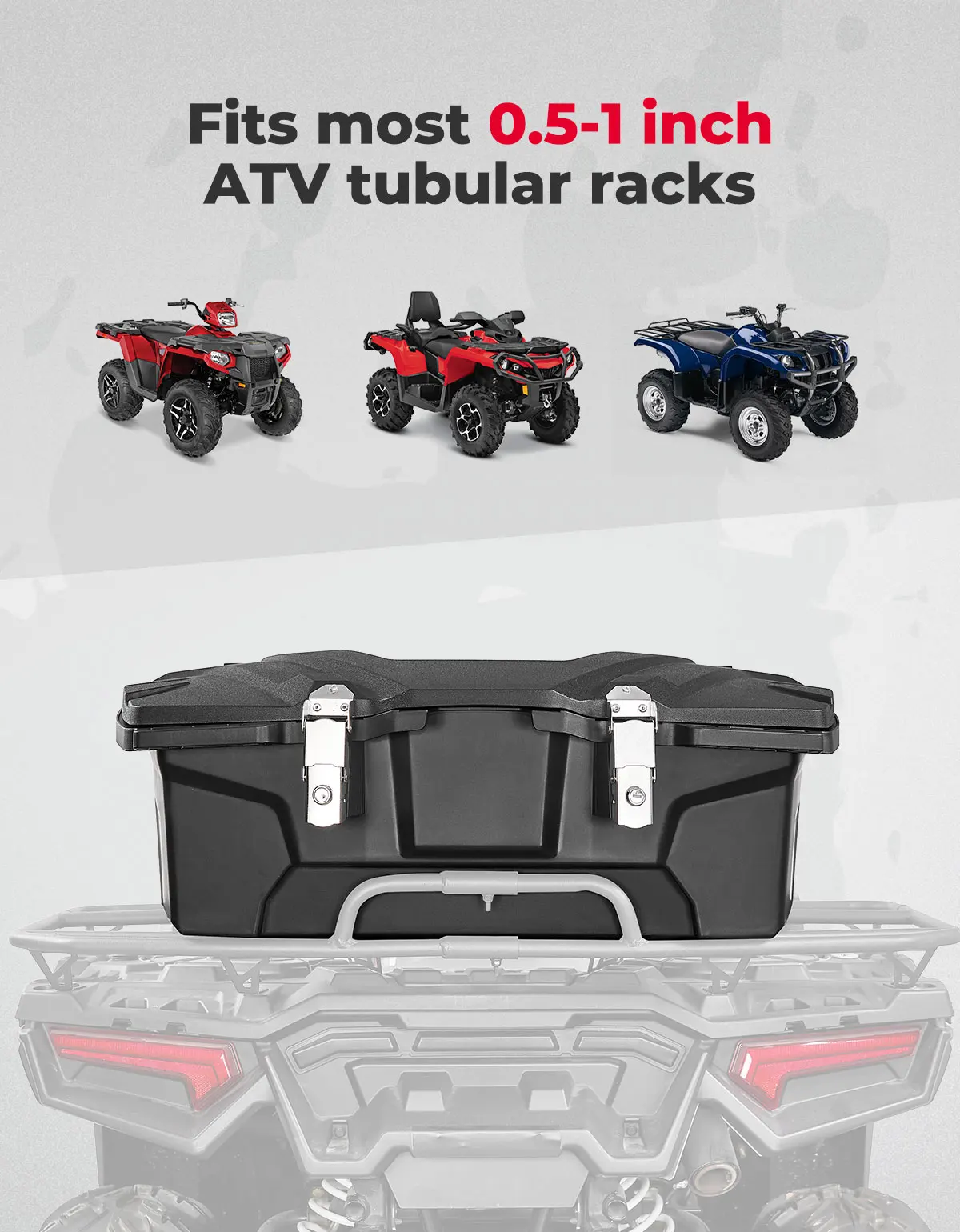 100L Rear Storage Box fits Most 0.75-1 Inch Tubular Racks Rear Trail Box Compatible with Polaris Sportsman for Can-Am Outlander