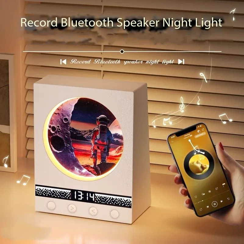 Multifunctional Astronaut Bluetooth Speakers Birthday Gift Creative Clock Gift Box Bedroom Bedside Nightlight Sleeping Soundbar