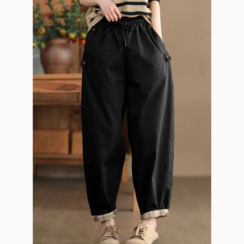 High Waist Casual Pants Women's Summer New Large Size Lazy Loose Feeling Pants Harlan Loose Match Slimming Nine Points Pants