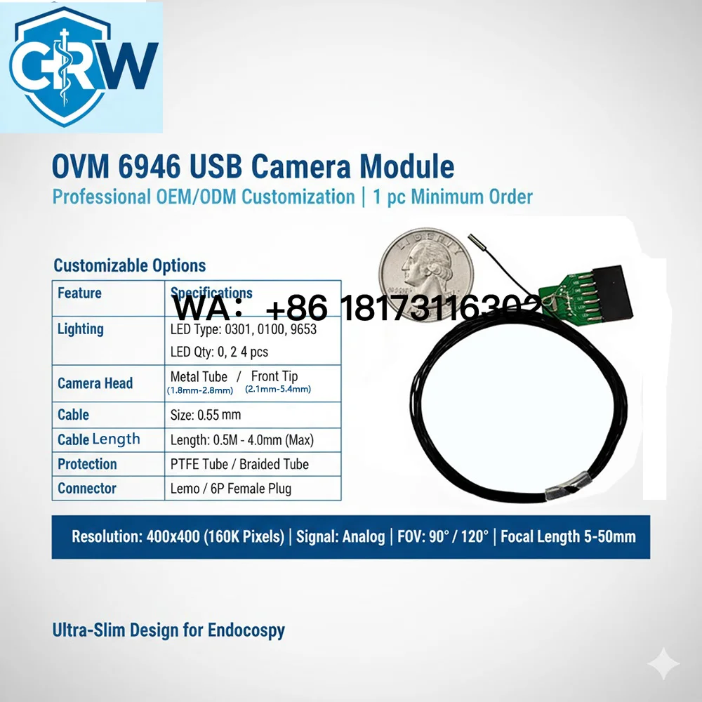 CRW Miniature Endoscopy Components OVM6946 Solder Wire Harness & Micro Imaging Module for Chip-on-Tip