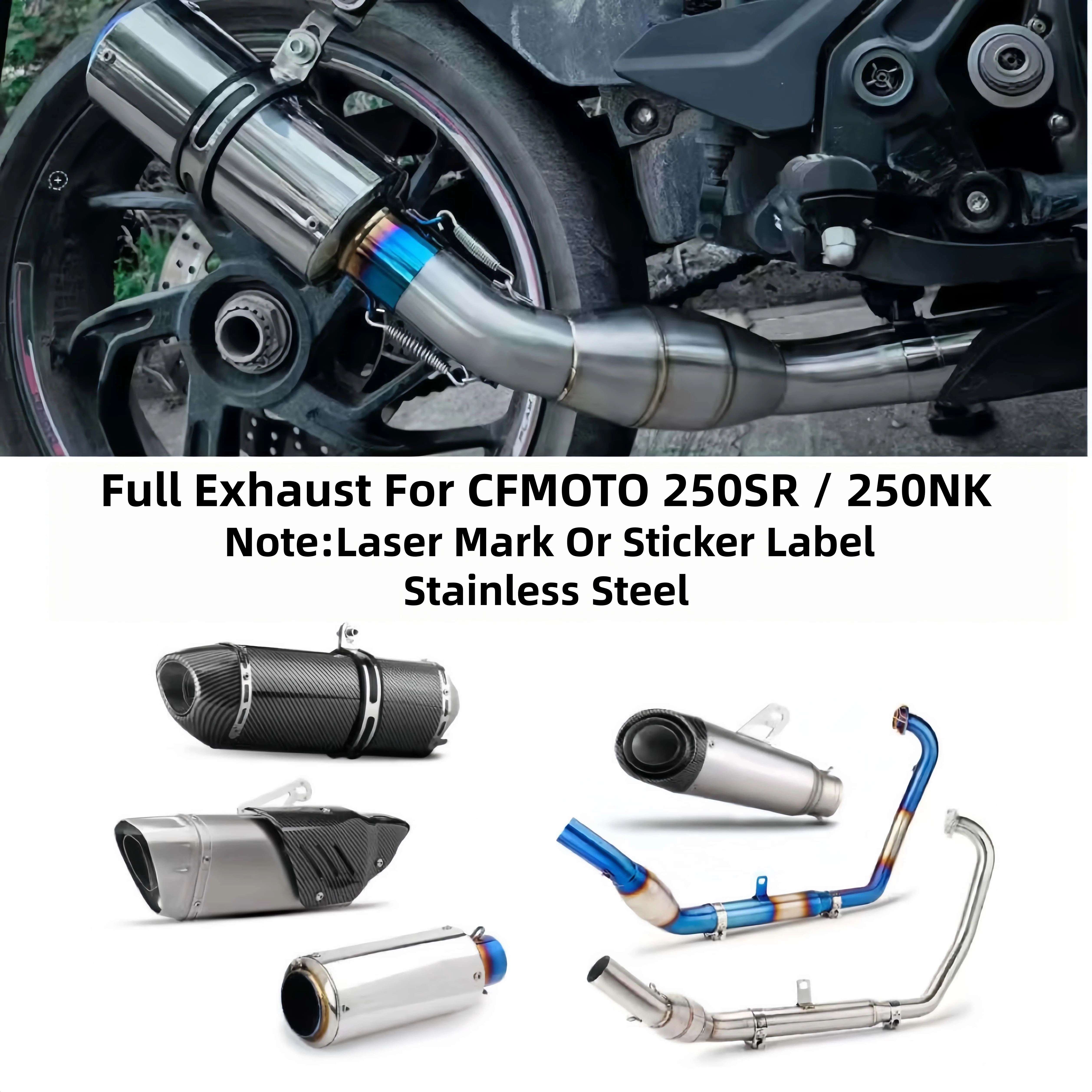 Motorcycle Exhaust System For CFMOTO 250NK 300NK 250SR 300SR 300SS Header Mid Link Pipe 51mm Muffler Silencers With DB killer