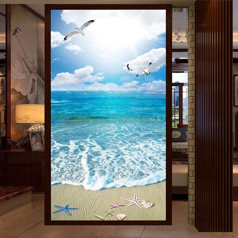 Customized Photo Blue Sky White Clouds 3D Beach Landscape Mural Wallpaper sea Living room TV background wall bedroom restaurant
