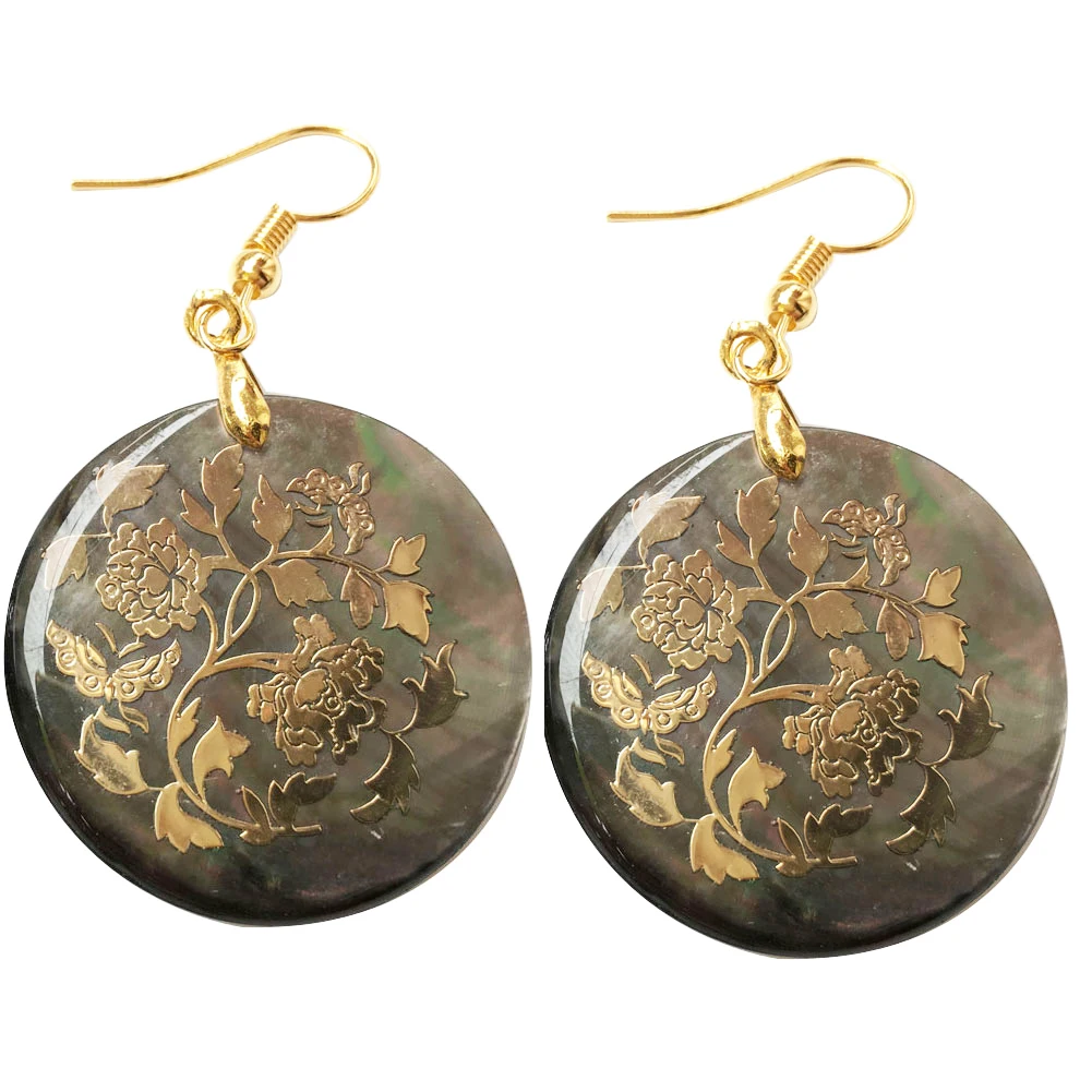 Beautiful Mother of pearl Shell Round Oval Art Women Men Dangle Earring PWFH623