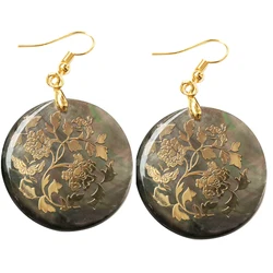 Beautiful Mother of pearl Shell Round Oval Art Women Men Dangle Earring PWFH623