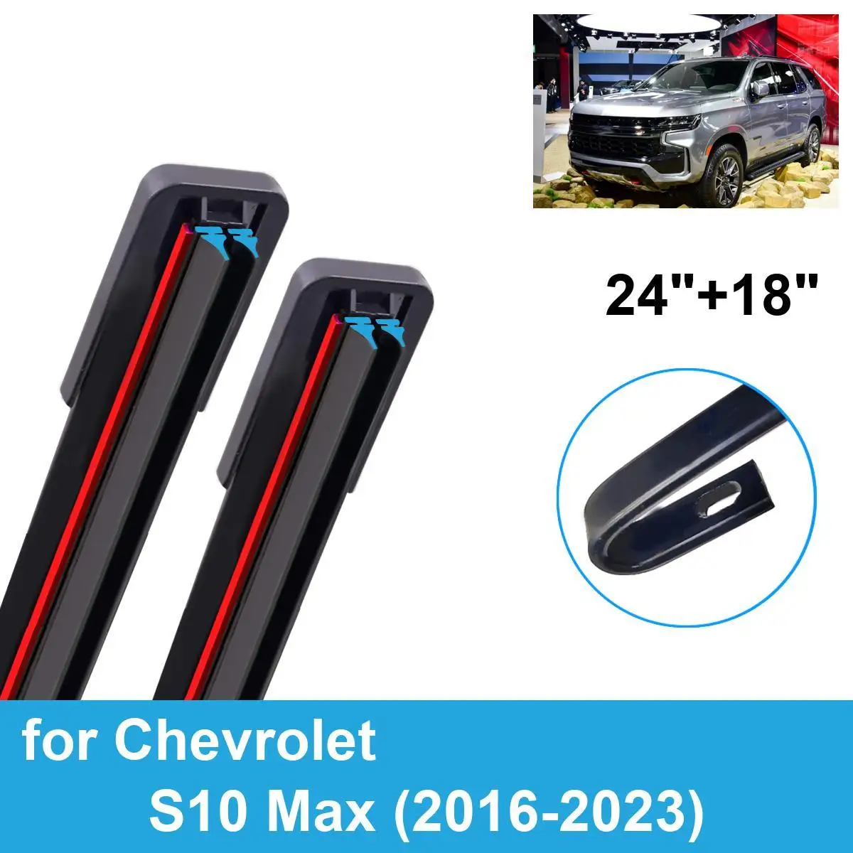 

Car Wiper for Chevrolet S10 Max 2016-2023 24" + 18" Front Rear Wiper Blades Brushes Cutter Accessories 2019 2020 2021 2022 2023