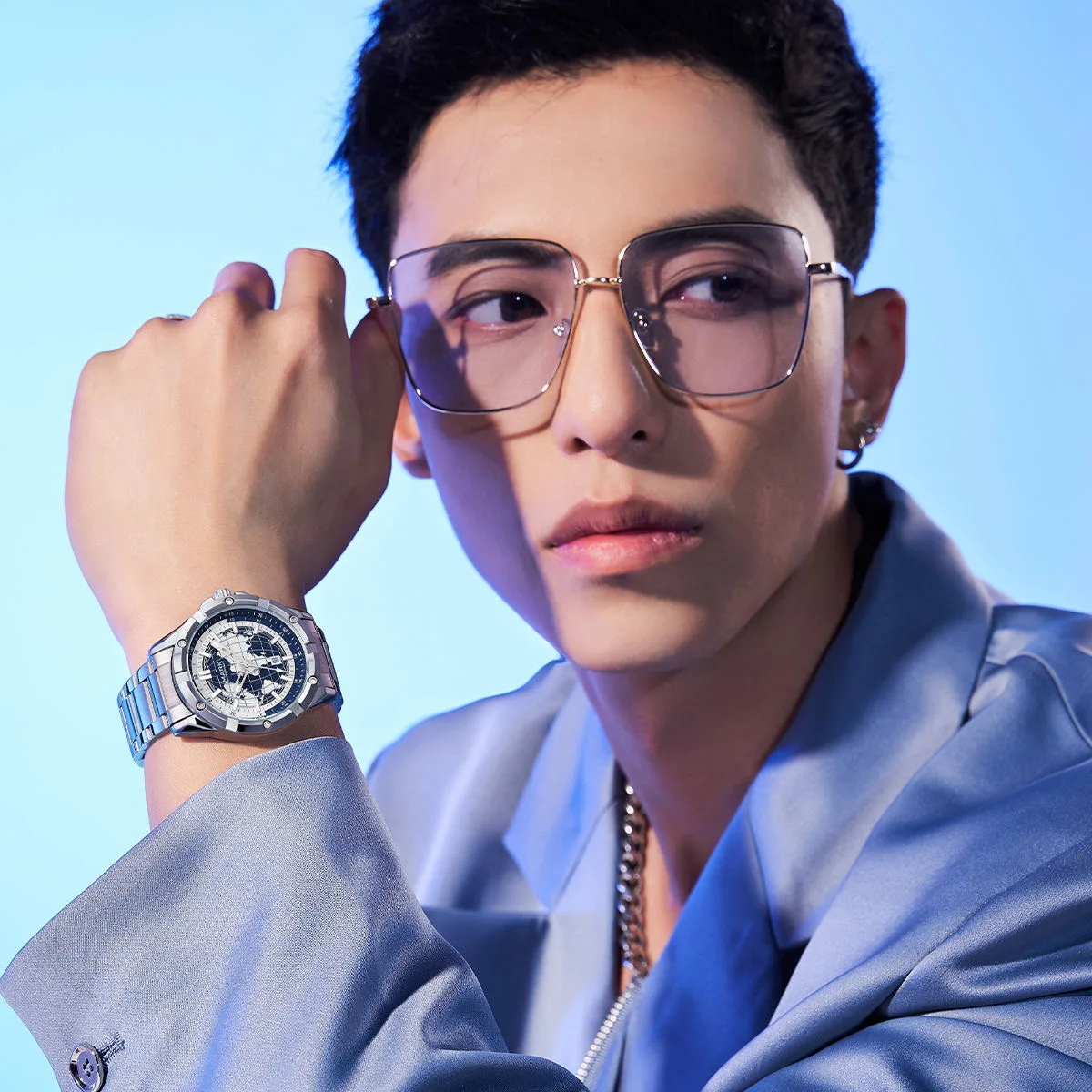 MARK FAIRWHALE 5130 Trendy Earth Watch Stainless Steel Luminous Calendar Quartz Watch for Men Waterproof Mens Watch Reloj Hombre