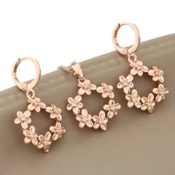 New 2023 Luxury Quality Jewelry Jewelry Set 585 Rose Gold Color Unusual Earrings Sets for Women Natural Zircon Jewelry Set