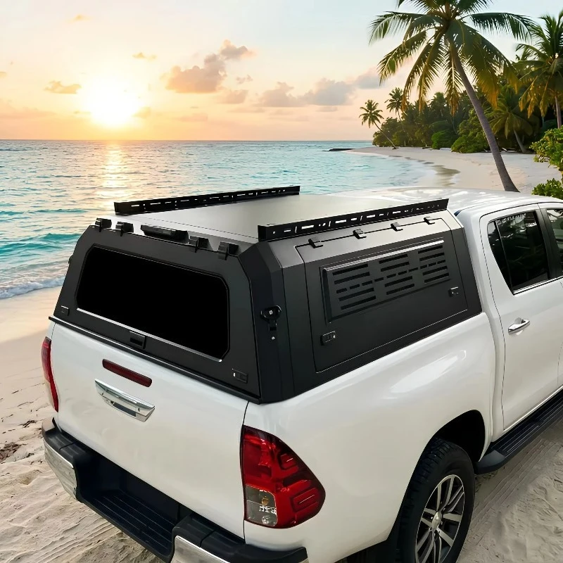 Professional Aluminum Alloy Pickup Truck Bed Cover Camper Shell Canopy with High Brake Light for 5.0ft Ranger/Hilux/Tacoma/D-Max