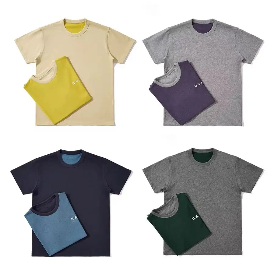 

Reversible Design American Retro Simple Printed T-Shirt Heavy Cotton Short-Sleeved T-Shirt Youth Versatile Bottoming Shirt Men