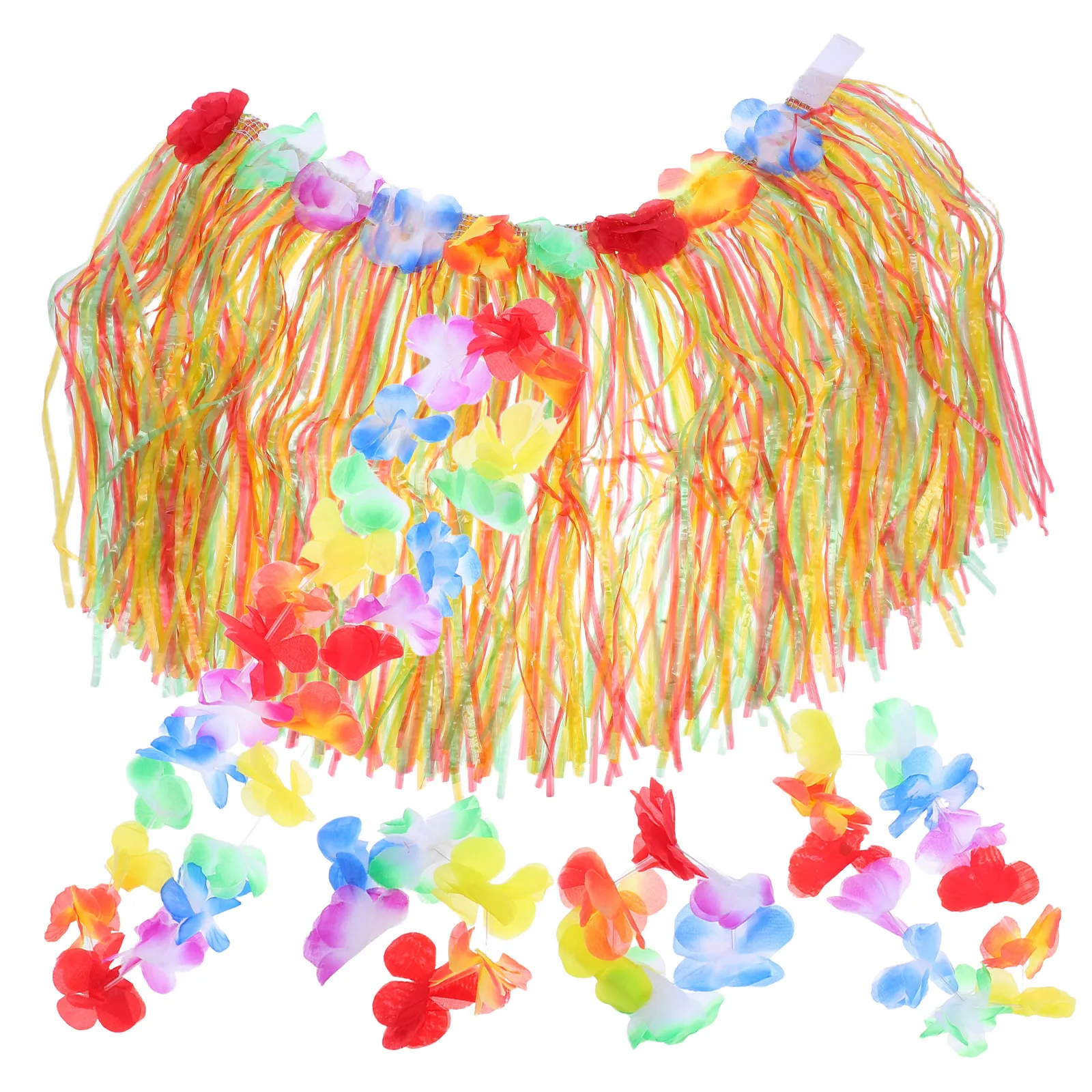 

4pcs Children Grass Skirt Suit Leis Dance Garland Kids Luau Hawaiian Necklace Colorful Costume Set Beach